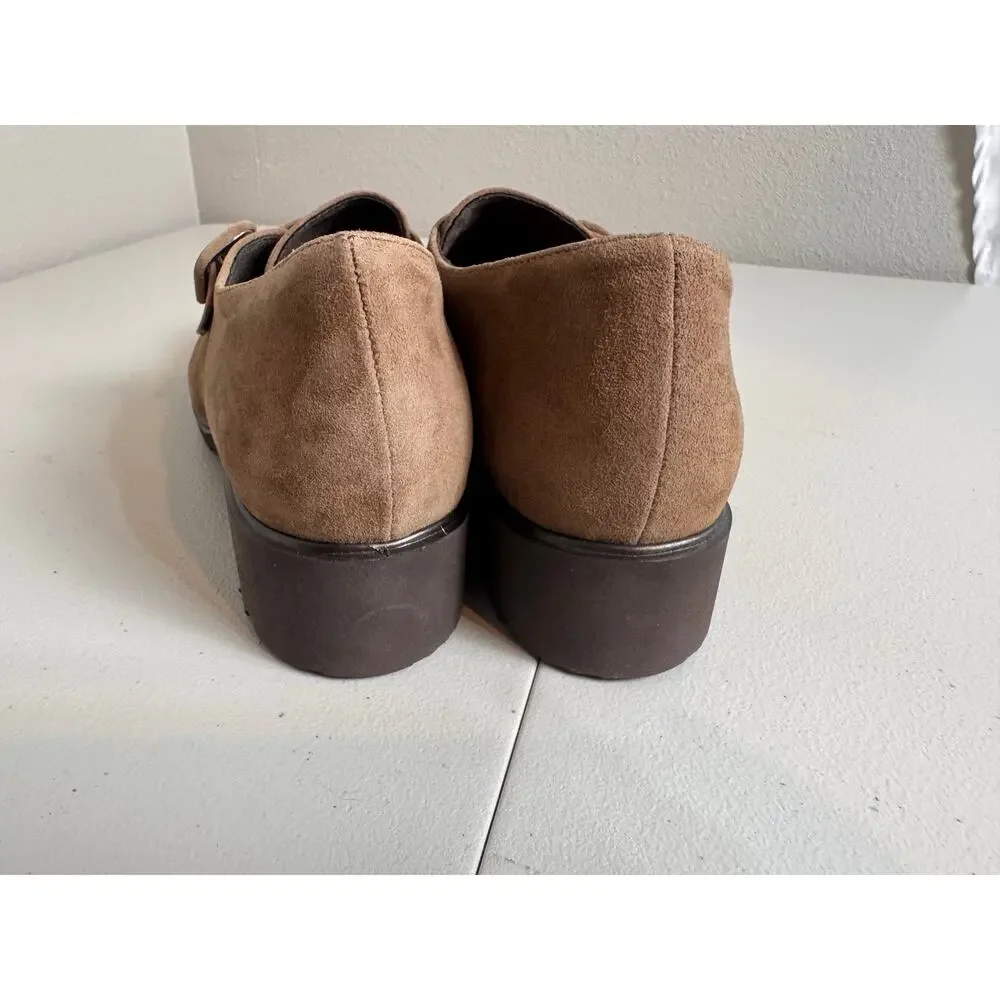 Munro Women's Winslow Monk Strap loafers fawn tan suede chunky lug sole Sz 9.5